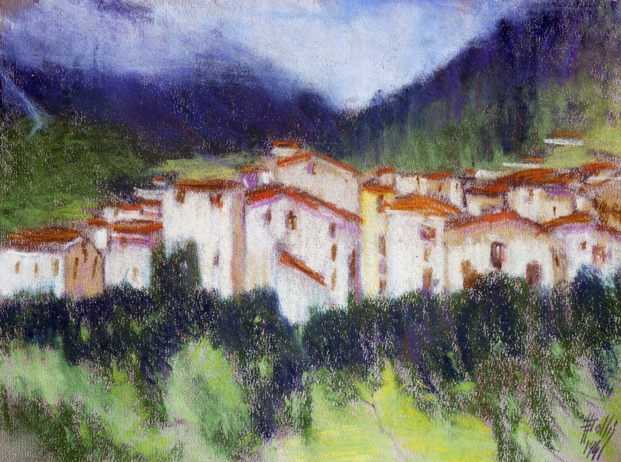 Alp manzarası, Alberico Balbi Valier (1869-1910 dolaylarında), kağıt üzerine pastel, 24x32 cm. İtalya by Alberico Balbi Valier