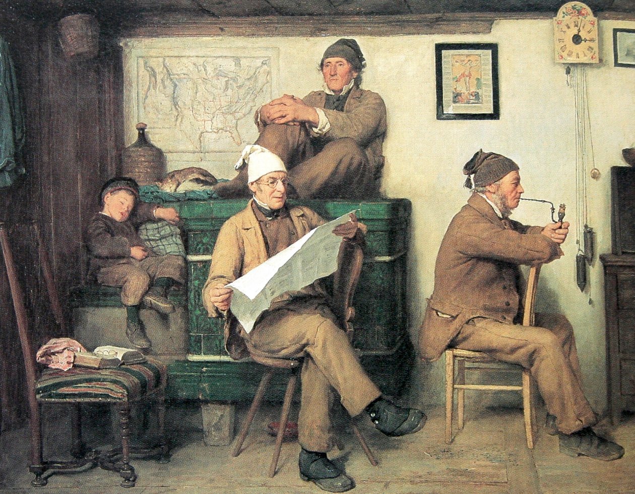 Çiftçiler ve gazete by Albert Anker