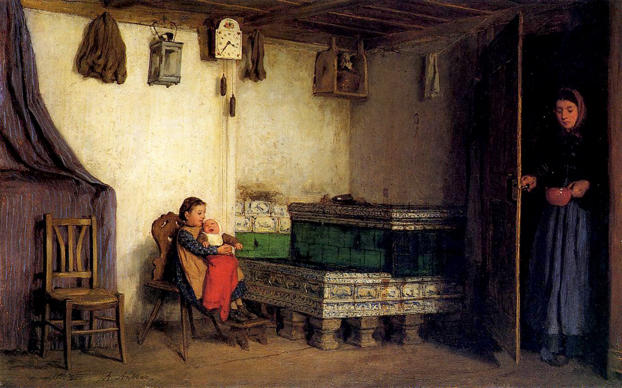 Bir Kulübenin İçi, 1870-77 dolayları by Albert Anker
