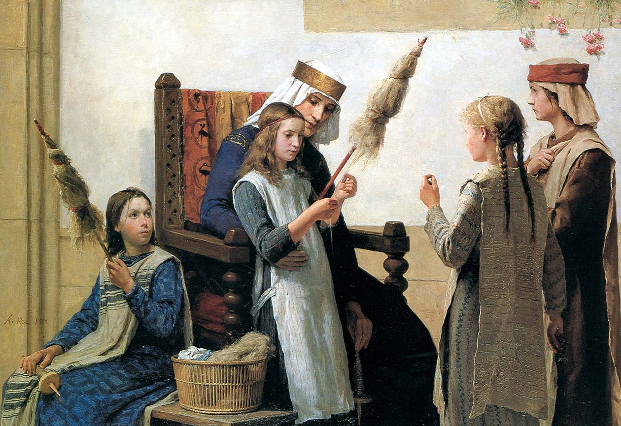 Kraliçe Bertha ve Spinners by Albert Anker