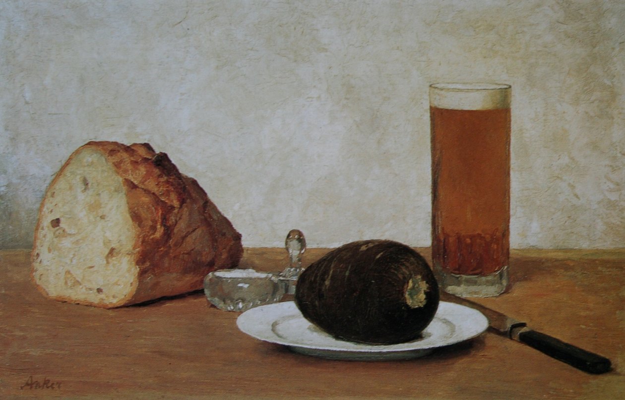 Bira ve turp natürmort by Albert Anker