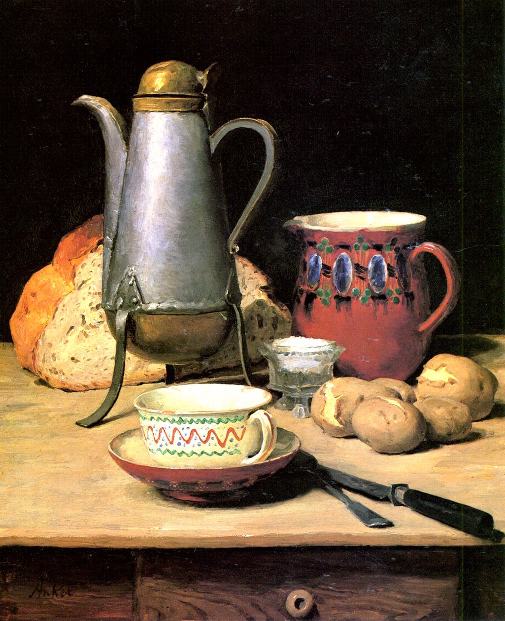 Natürmort, kahve ve patates by Albert Anker