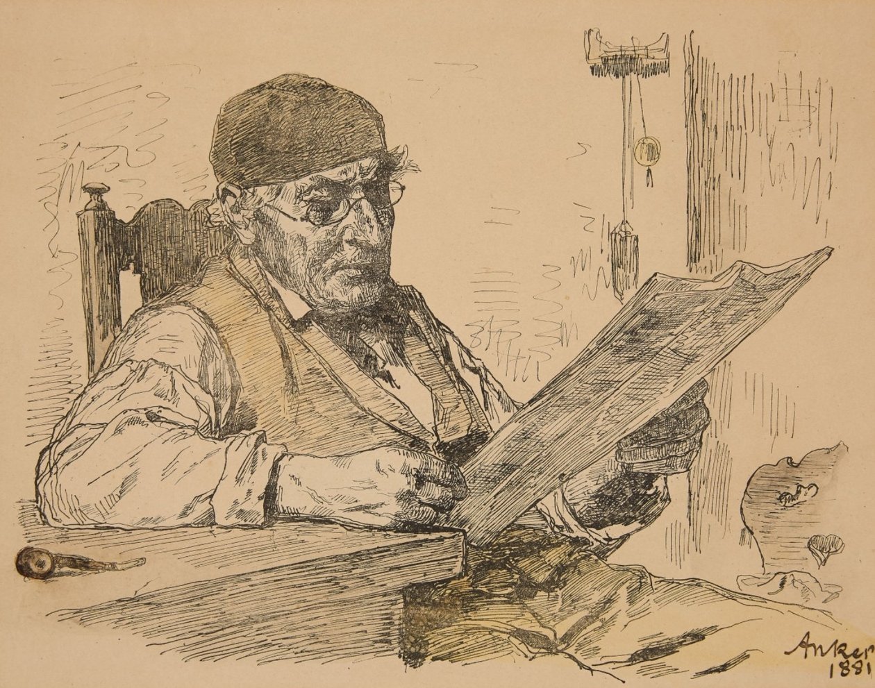 Çiftçi gazete okuyor by Albert Anker