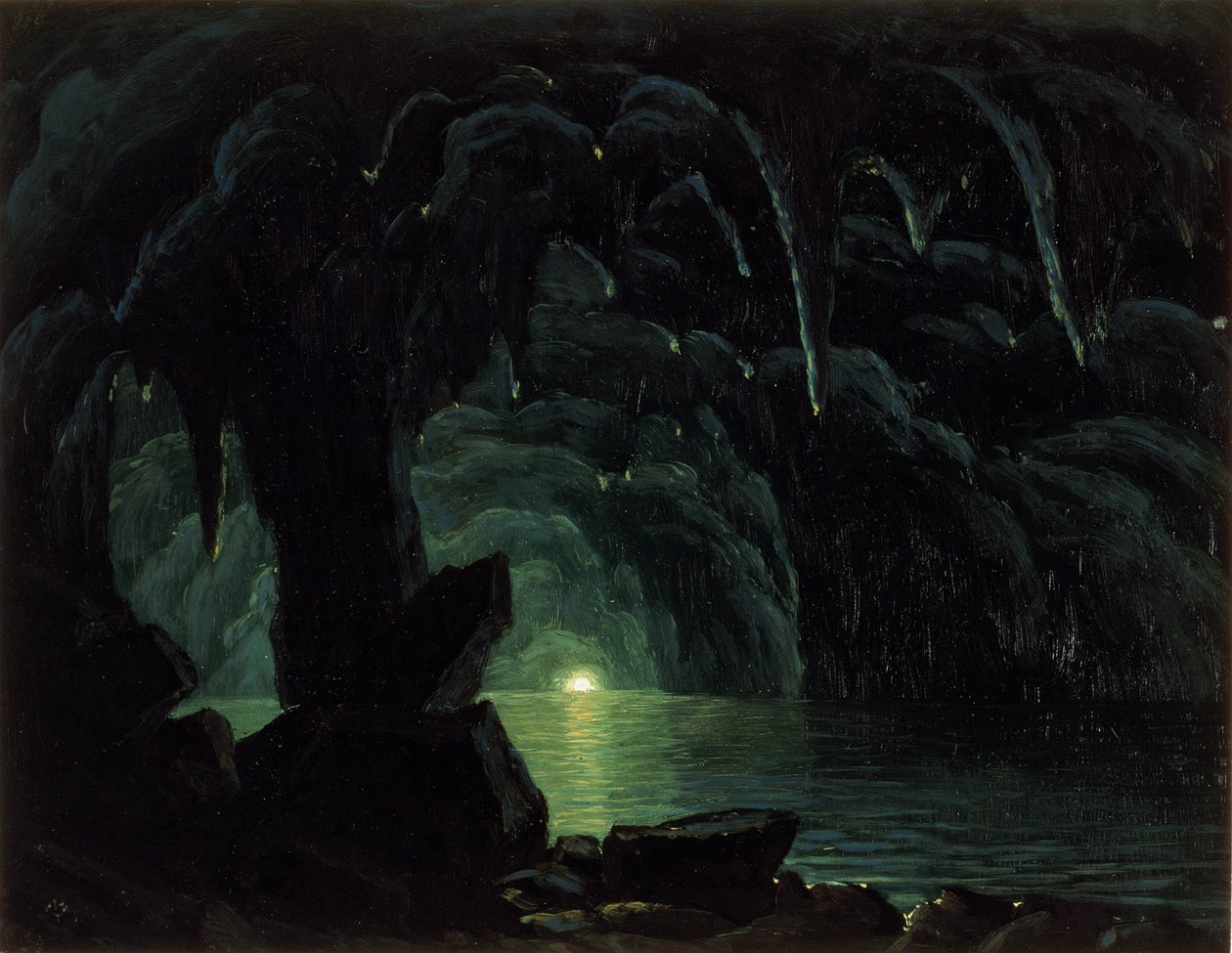 The Blue Grotto, Capri (karton üzerine yağlı boya) by Albert Bierstadt