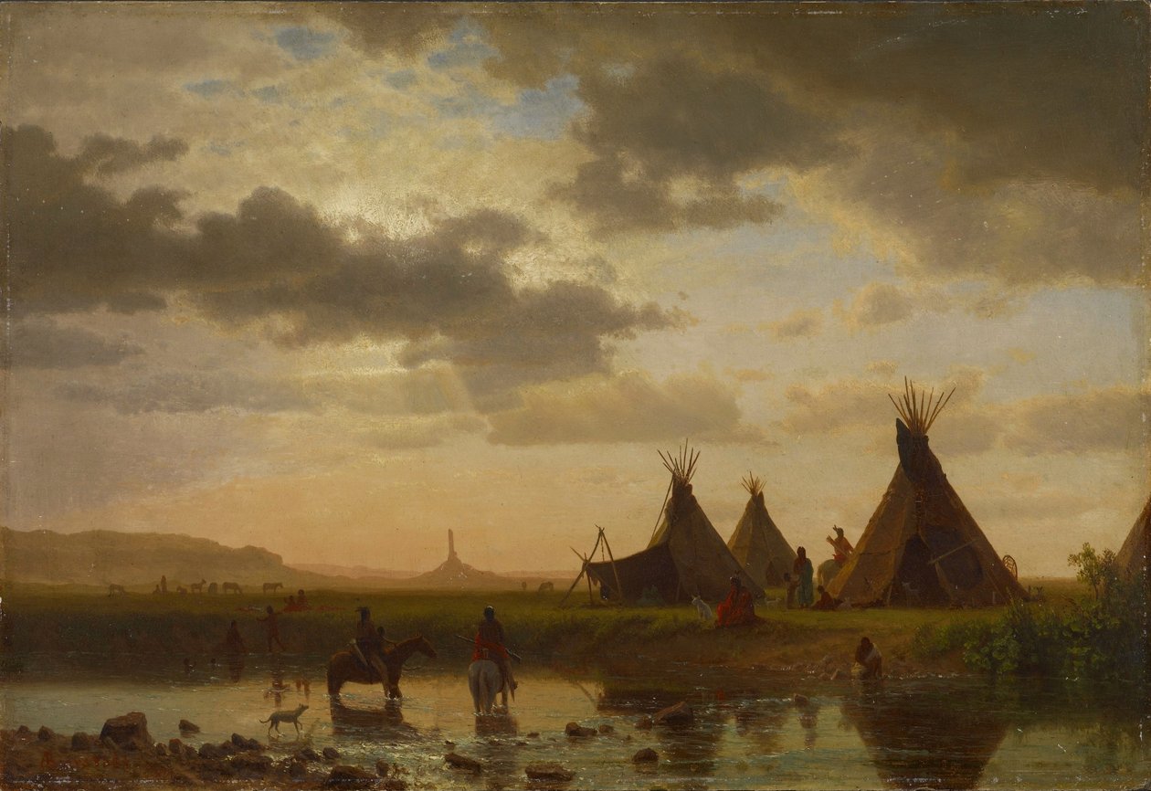 Baca Kayası Görünümü, Ön Plandaki Ohalilah Sioux Köyü by Albert Bierstadt