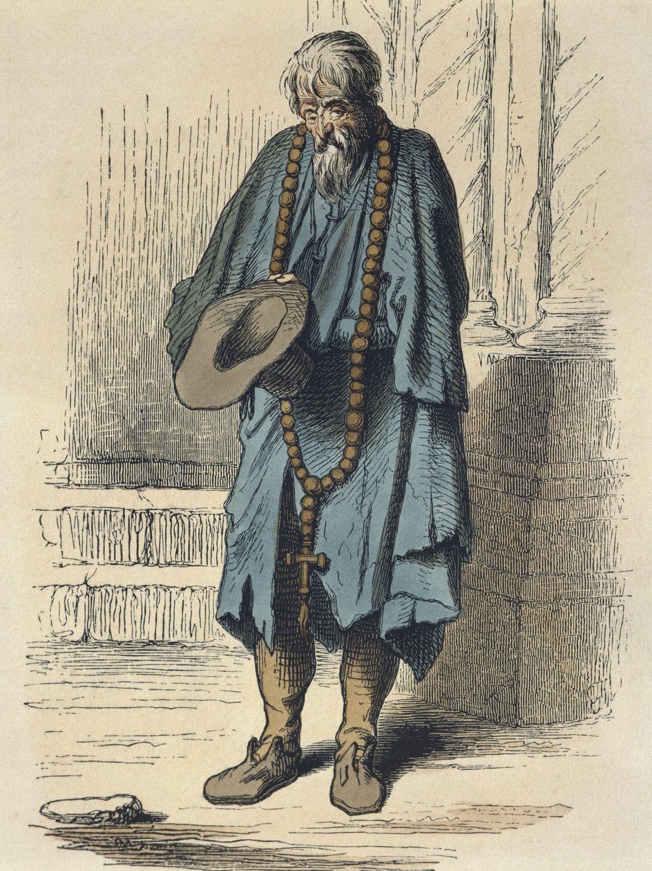 Dilenci, Jacques Callot'tan (1592-1635) sonra Adrien Lavieille (1818-62) tarafından oyulmuş (renkli gravür) by Albert Charles August Racinet