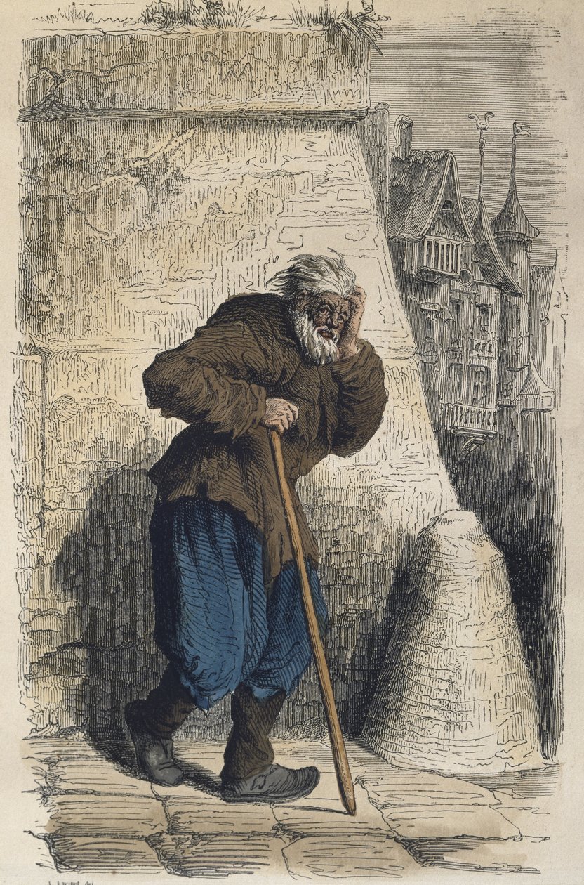 Dilenci, Jacques Callot'tan (1592-1635) sonra Adrien Lavieille (1818-62) tarafından oyulmuş (renkli gravür) by Albert Charles August Racinet