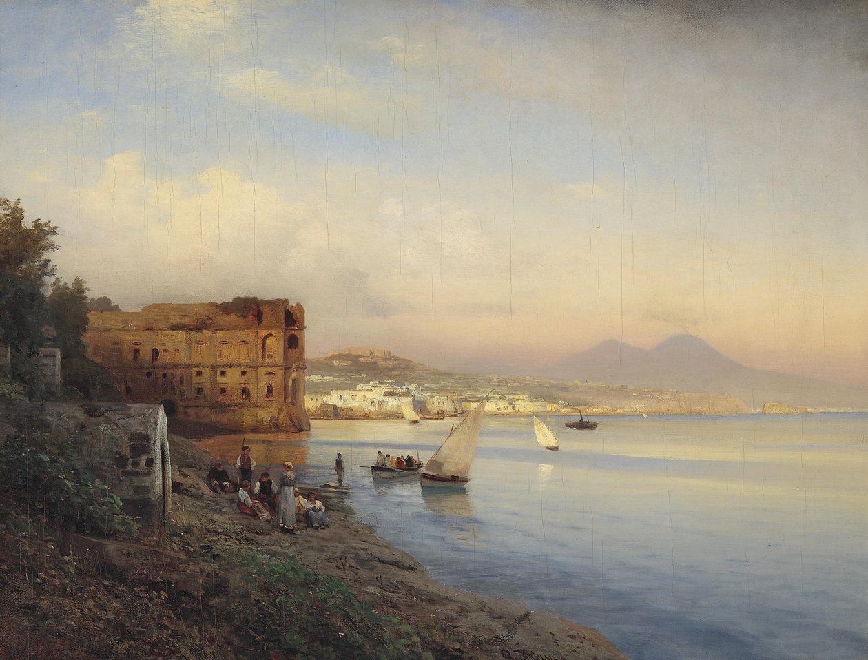 Kraliçe Johanna Sarayı ile Napoli Körfezi manzarası by Albert Flamm