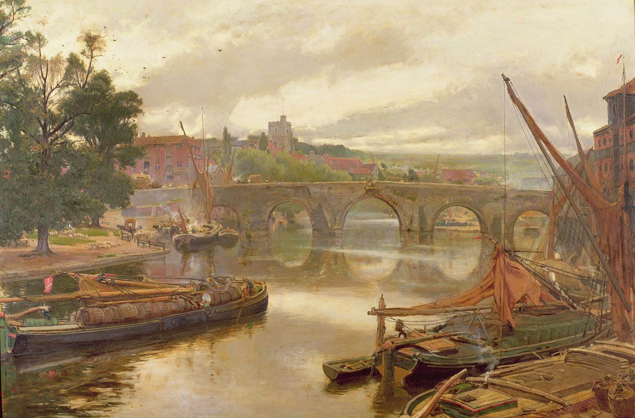 Eski Köprü, Maidstone, Güneye Bakış Görünümü by Albert Goodwin