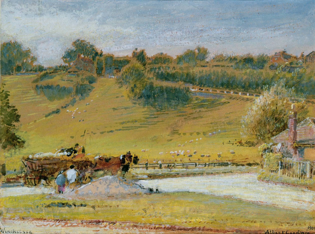 Winchelsea, 1909 (kağıt üzerinde kurşun kalemle tuvalet ve gövde rengi) by Albert Goodwin