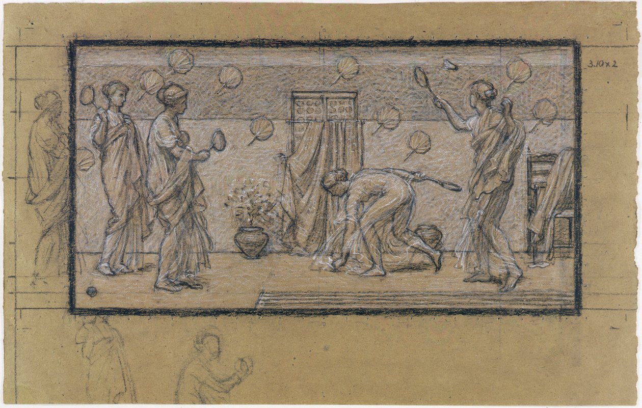 Battledore ve Shuttlecock için çalışma, c.1871 (kağıt üzerinde grafit üzerine tebeşir) by Albert Joseph Moore