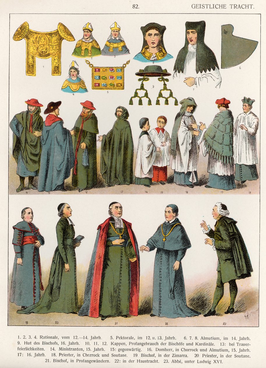 Kilise Elbisesi, c.1100-1500, 'Trachten der Voelker'den, 1864 (renkli litografi) by Albert Kretschmer