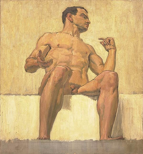 oturan erkek çıplak by Albert Maennchen