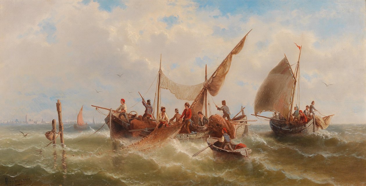 Venedik Siluetine Karşı Balıkçı Tekneleri by Albert Rieger