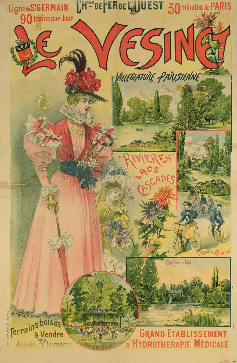 Batı Demiryolları için Le Vesinet Posteri, c.1895-1900 by Albert Robida