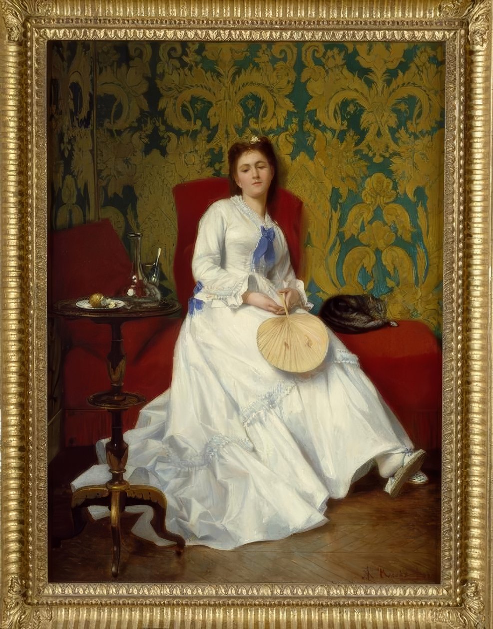 Albert Roosenboom, Yelpazeli Beyazlı Kadın / Tablo, 19. yüzyıl by Albert Roosenboom