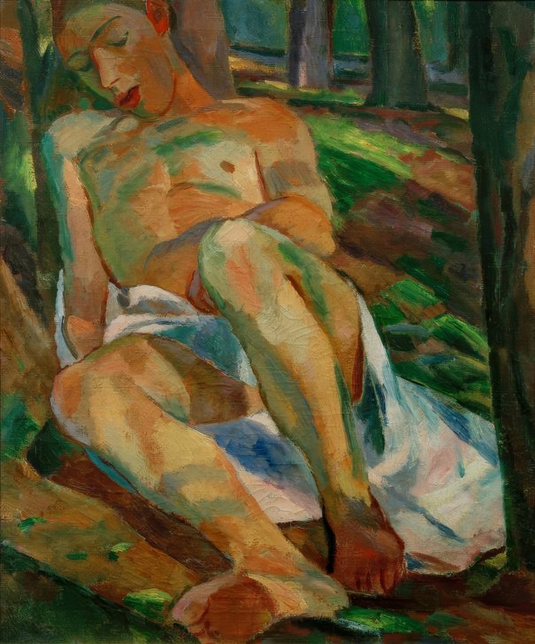 Ormanda uyuyan çocuk (erkek çıplak uzanmış) by Albert Weisgerber