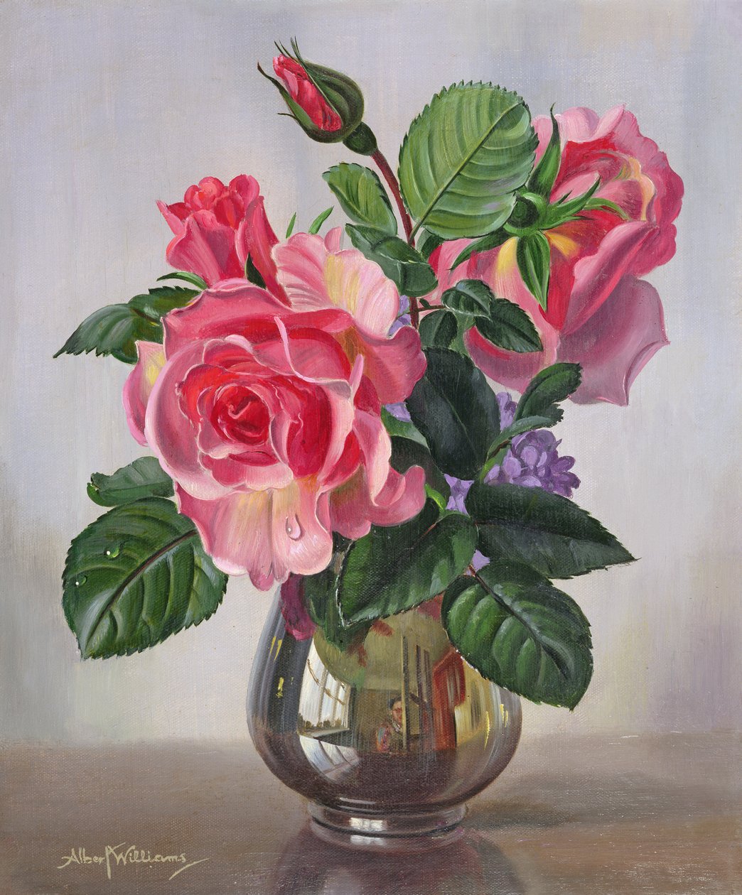 AB289 Gümüş Vazoda Lady Sylvia Gülleri by Albert Williams