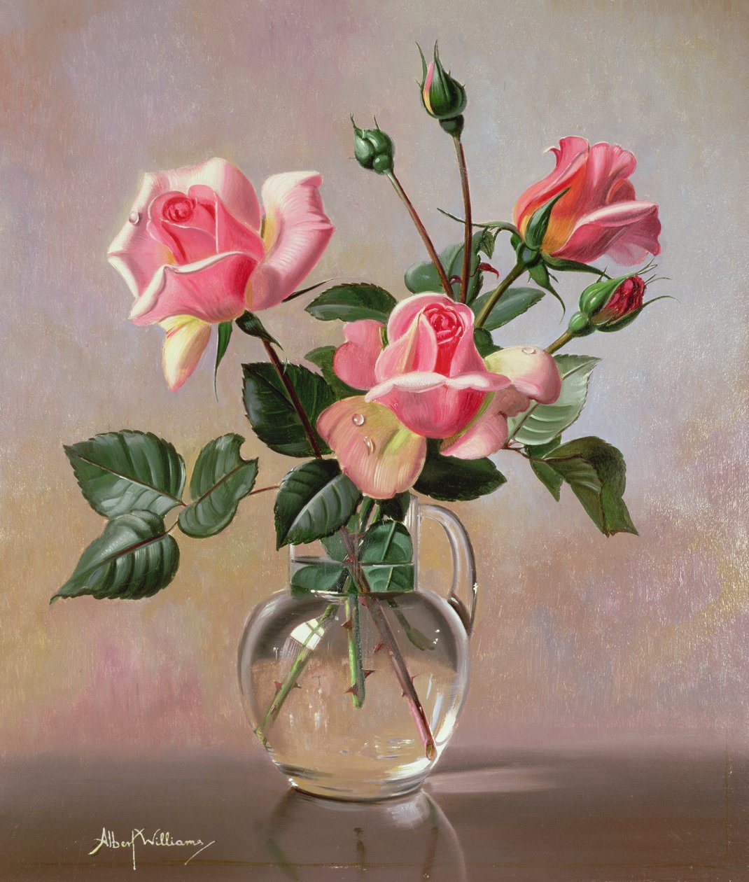 AB69 Cam Sürahide Pembe Güller by Albert Williams