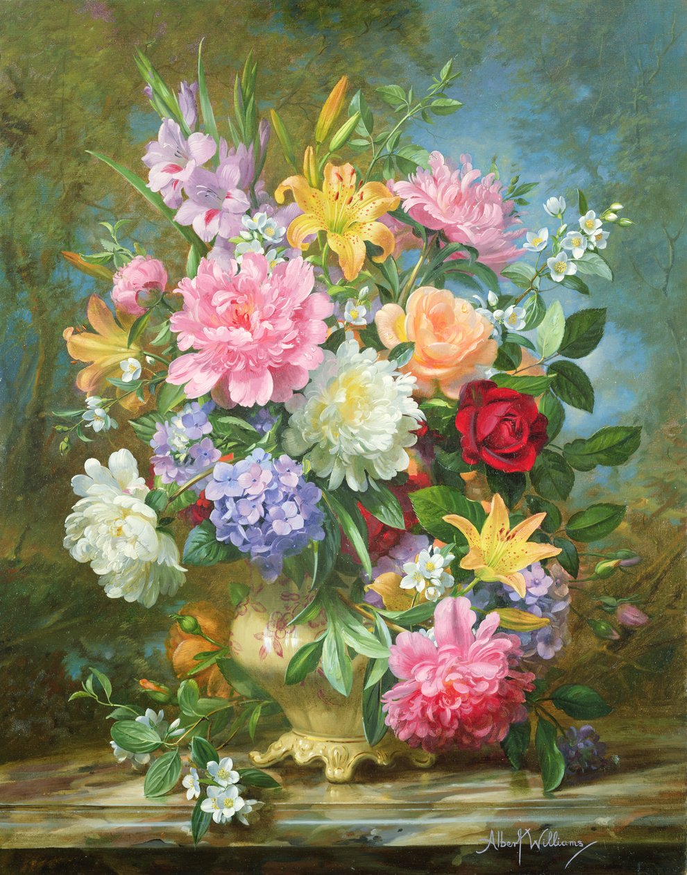 Peonies and mixed flowers by Albert Williams