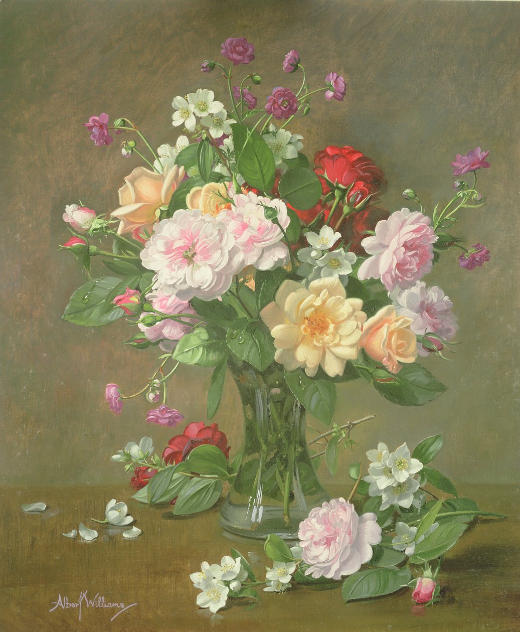 Cam vazoda güller ve Gardenyalar by Albert Williams