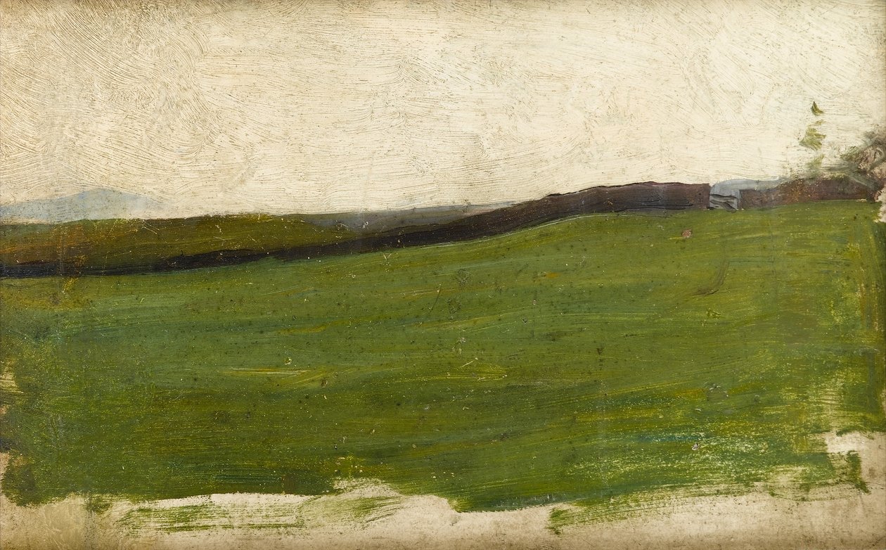 Yeşil çayır ve kapılı duvar ile manzara, c.1900 (rathbone üzerine yağlı boya ressam panosu hazırladı) by Albert de Belleroche