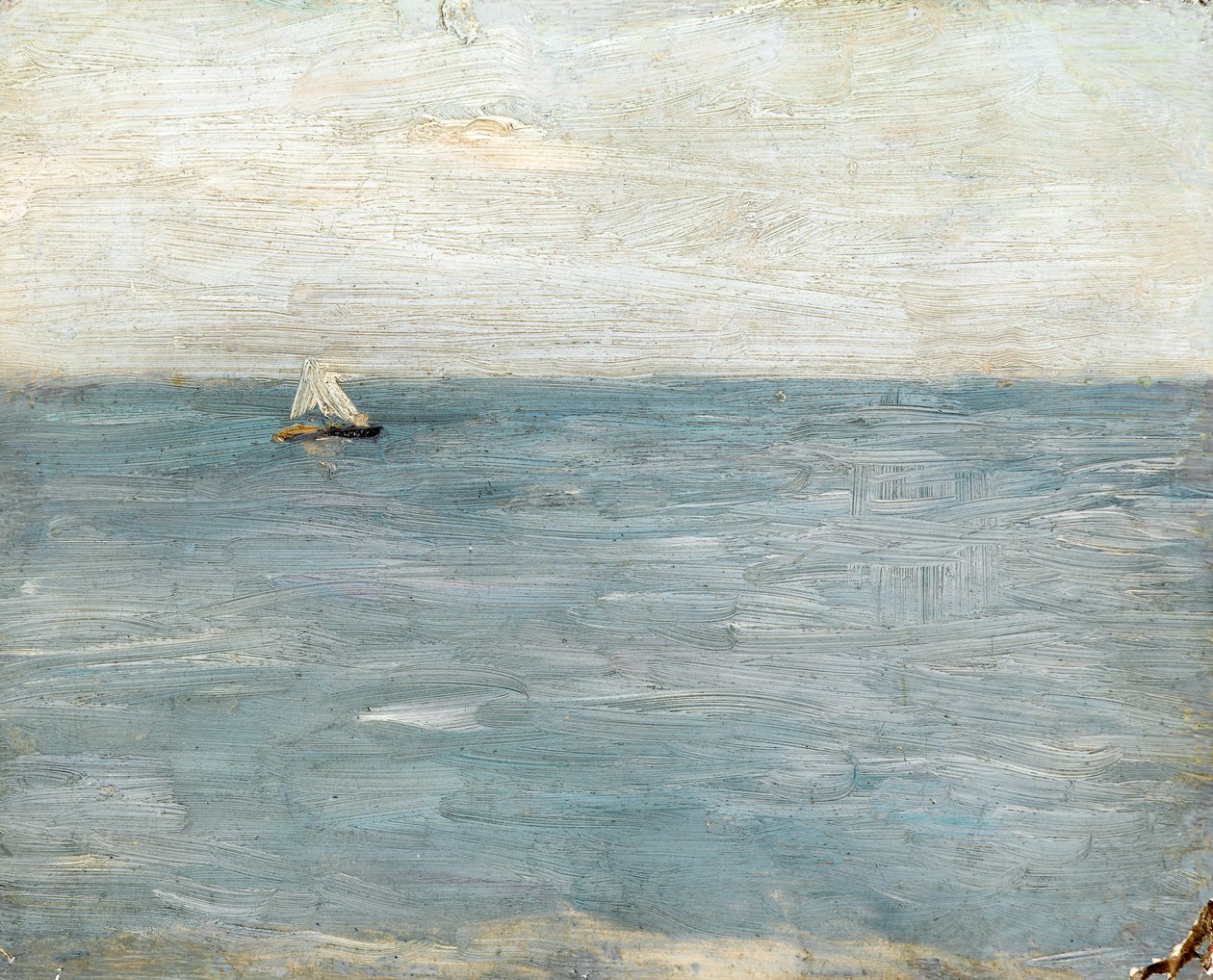 Yelkenli tekne ile deniz manzarası (hazırlanmış değirmen tahtasında yağ) by Albert de Belleroche