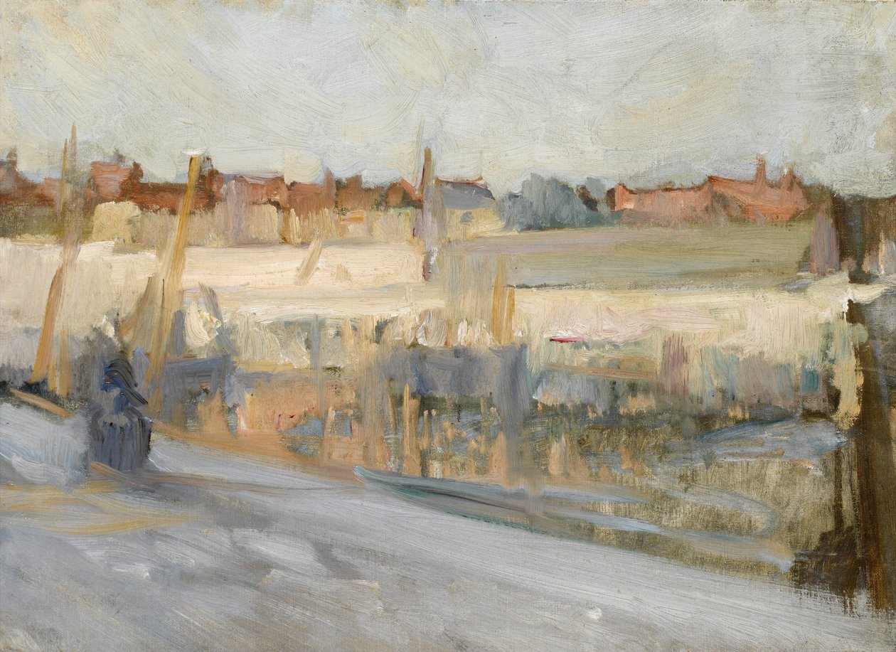 Bir limanın üzerinden görüntüleyin, muhtemelen Boulogne Sur Mer by Albert de Belleroche