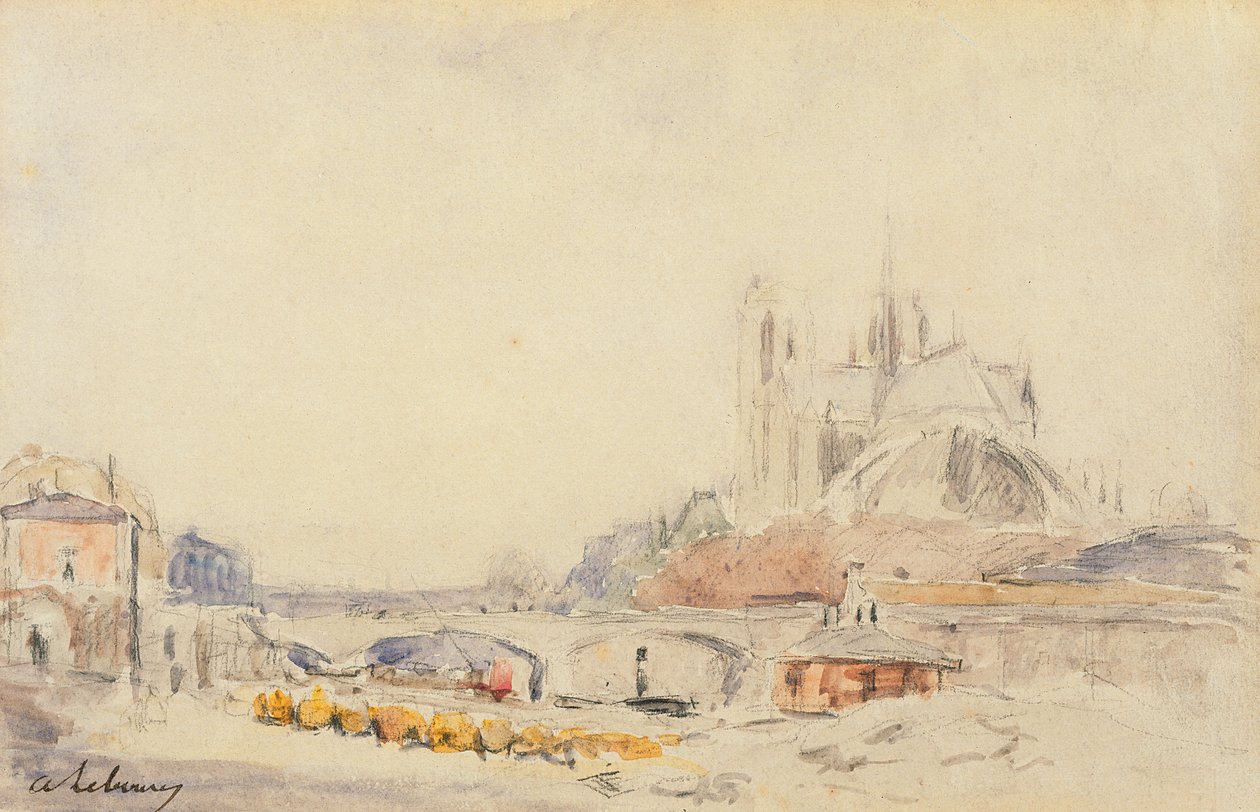 Pont de la Tournelle ve Notre-Dame de Paris manzarası by Albert Charles Lebourg
