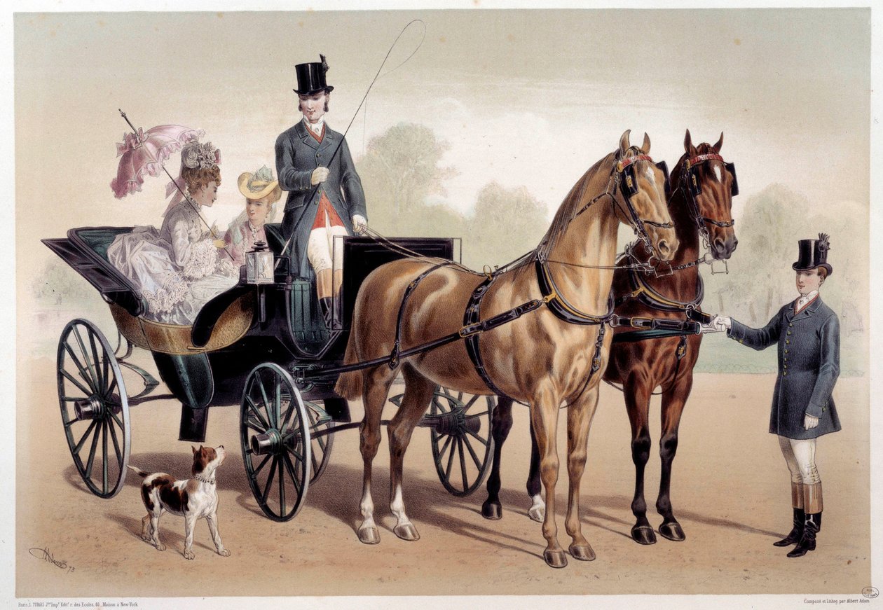 Anglo-Norman atlı bir at arabası Baskı Albert Adam (1833-?) 19. yüzyıl Paris, Musee Carnavalet by Albert Adam