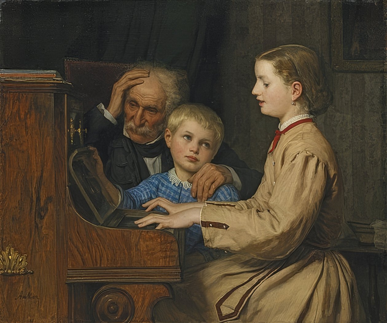 Evin şarkısı. 1874 by Albert Anker