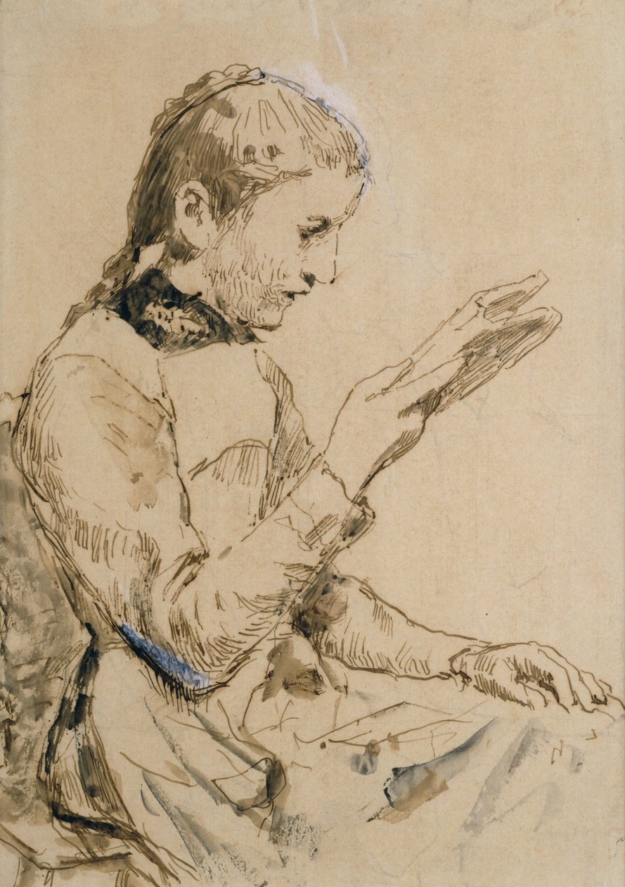 Okuma Kız (kağıt üzerine kalem ve mürekkep) by Albert Anker