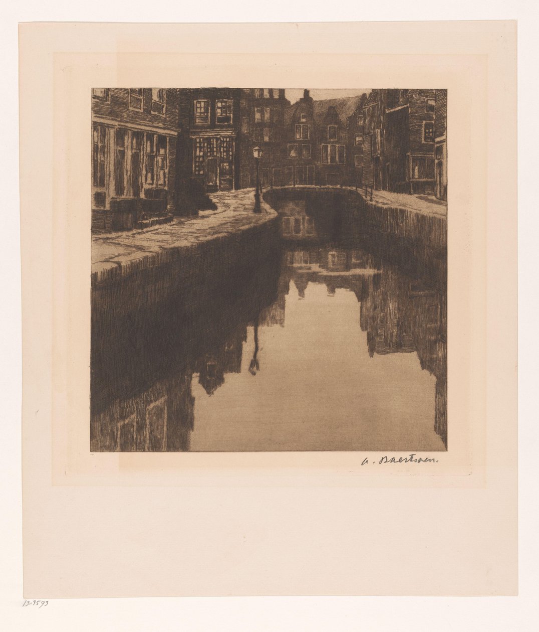 Amsterdam'daki Krom Boomsloot'un görünümü by Albert Baertsoen (signed by artist)