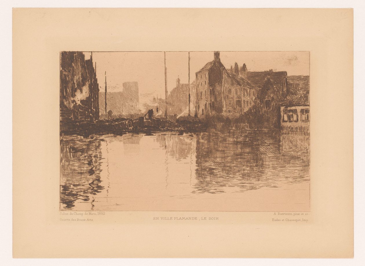 Flanders En ville Flamande'de liman manzarası, le soir (nesnedeki başlık) by Albert Baertsoen