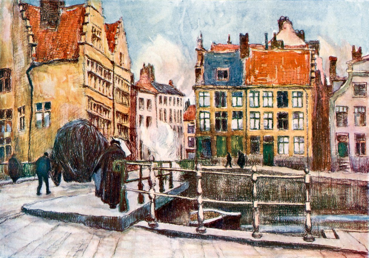 "Pont aux Herbes", Gent (renkli taş baskı) by Albert Baertsoen