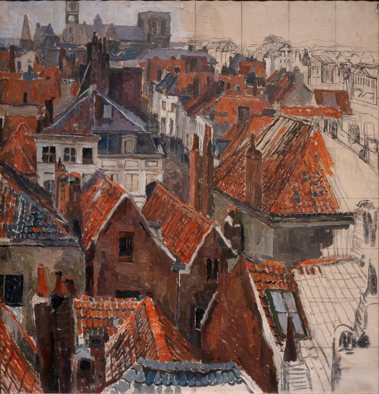 Ghent'in çatıları (bitmemiş versiyon), c.1920-22 (tuval üzerine yağlı boya) by Albert Baertsoen