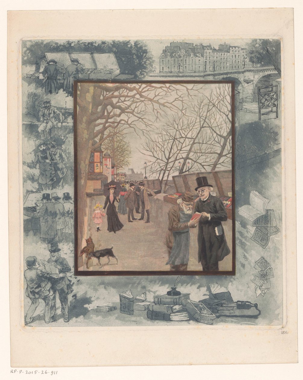 Paris'te bir rıhtımda kitap tezgahları by Albert Bertrand