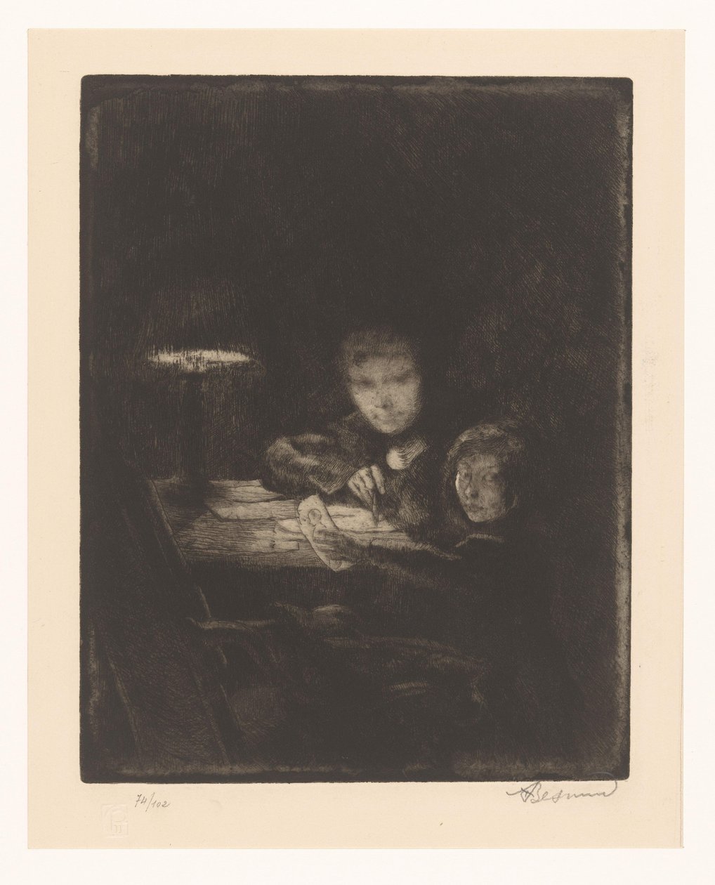 Alacakaranlıkta çizim yapan çocuklar by Albert Besnard (signed by artist)
