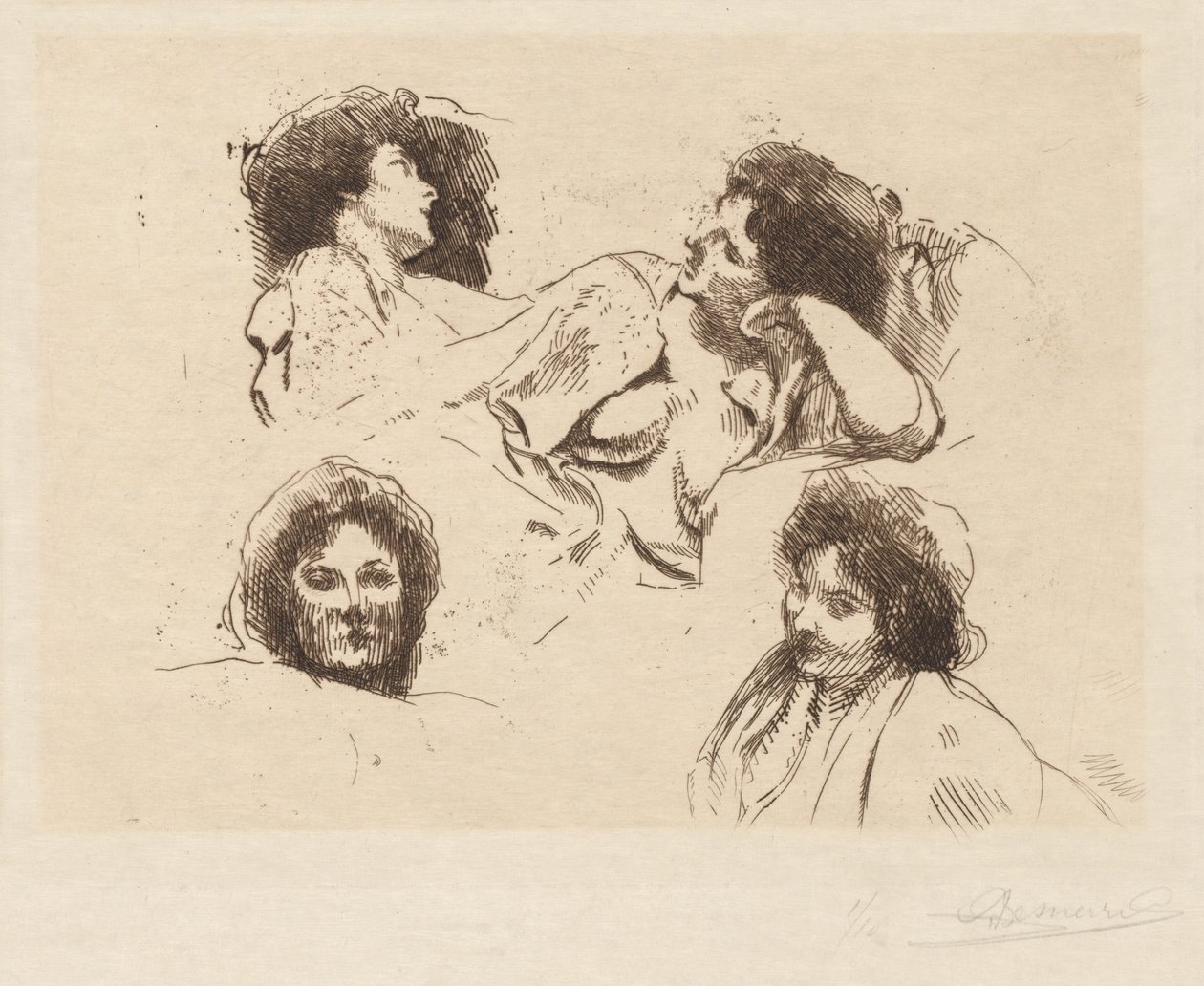 Dört Kadın Başı: “Mutlu Ada” Çalışması by Albert Besnard