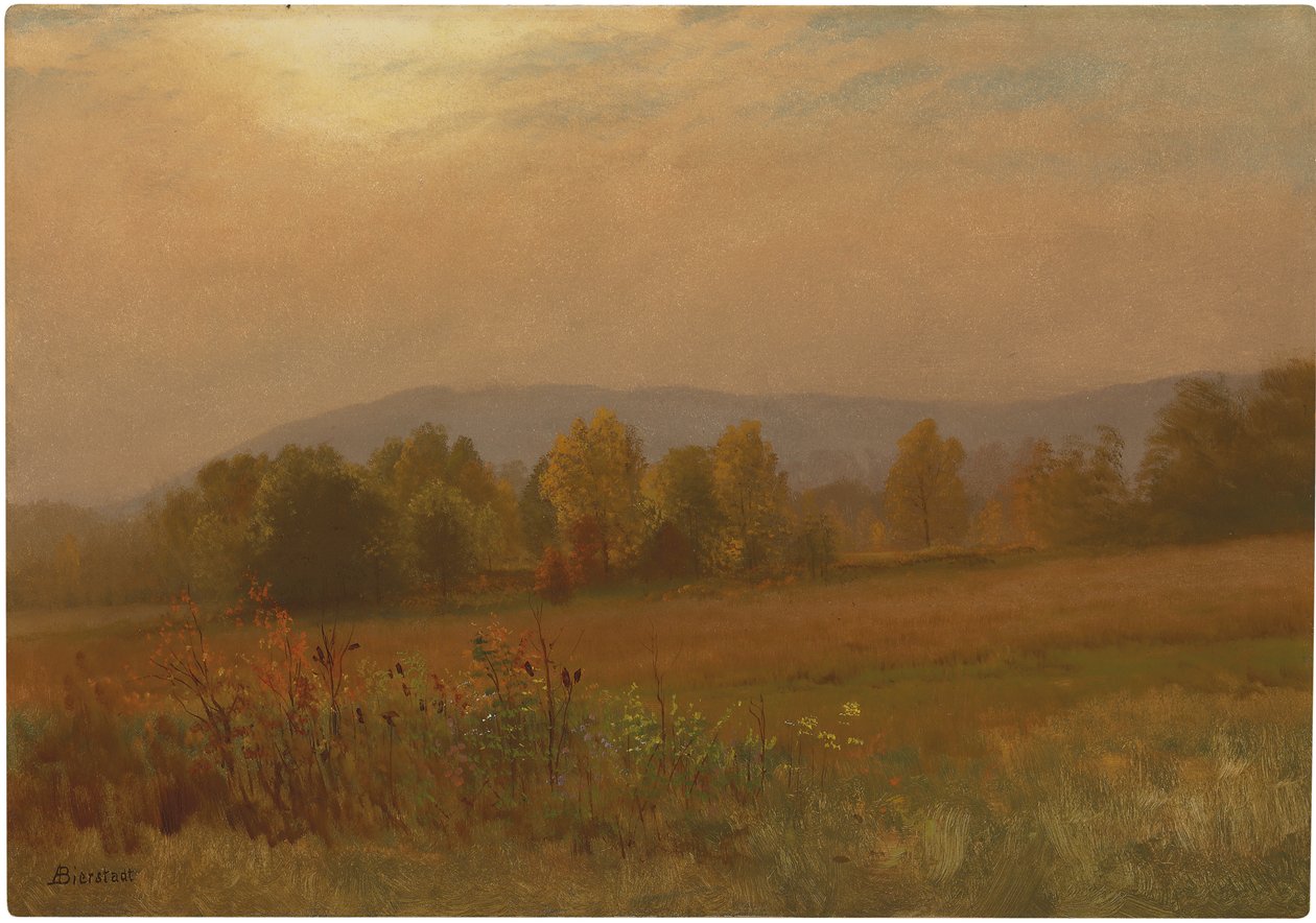 Sonbahar manzarası, New England (gemiye serilmiş kağıt üzerine yağ) by Albert Bierstadt