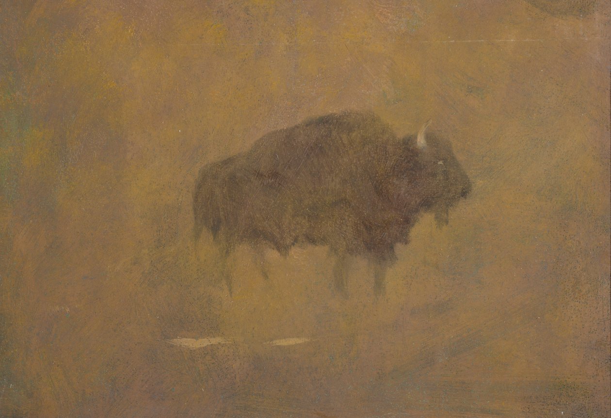 Bir Kum Fırtınasında Bufalo (gemiye monte edilmiş kağıt üzerinde yağ) by Albert Bierstadt