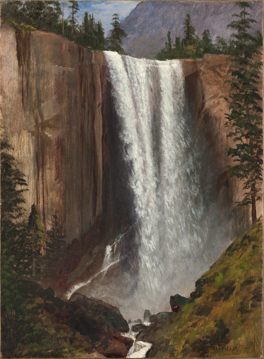 Vernal Falls, 1863 (kağıt üzerine yağlı boya, tuval üzerine monte edilmiş) by Albert Bierstadt