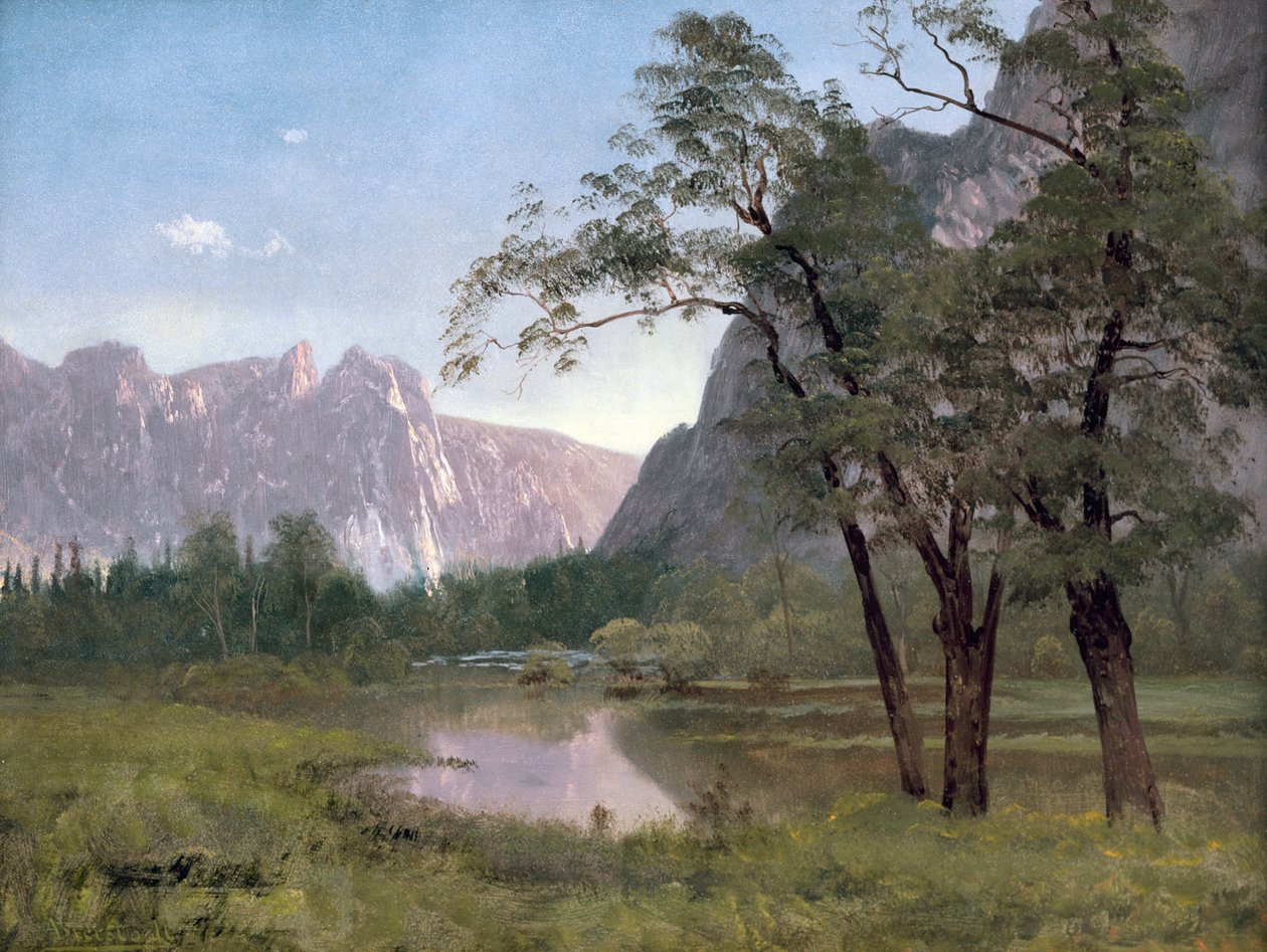 Yosemite Vadisi (tuval üzerine monte edilmiş kağıt üzerine yağlı boya) by Albert Bierstadt