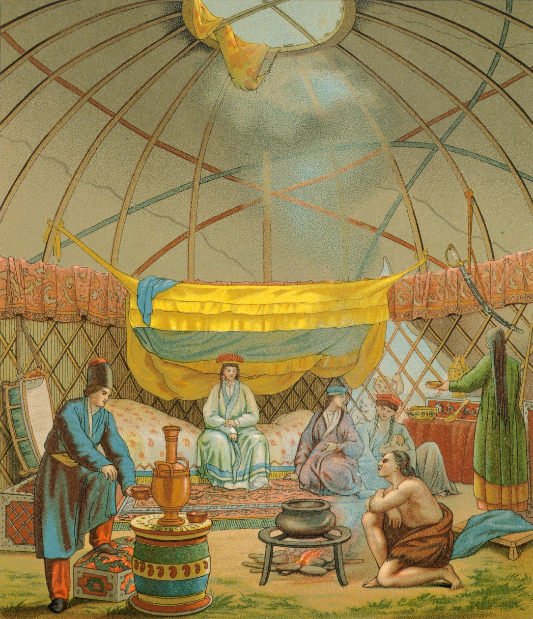 Bir Kalmyk, bir Kalmuk Çadırı, Racinet Auguste
