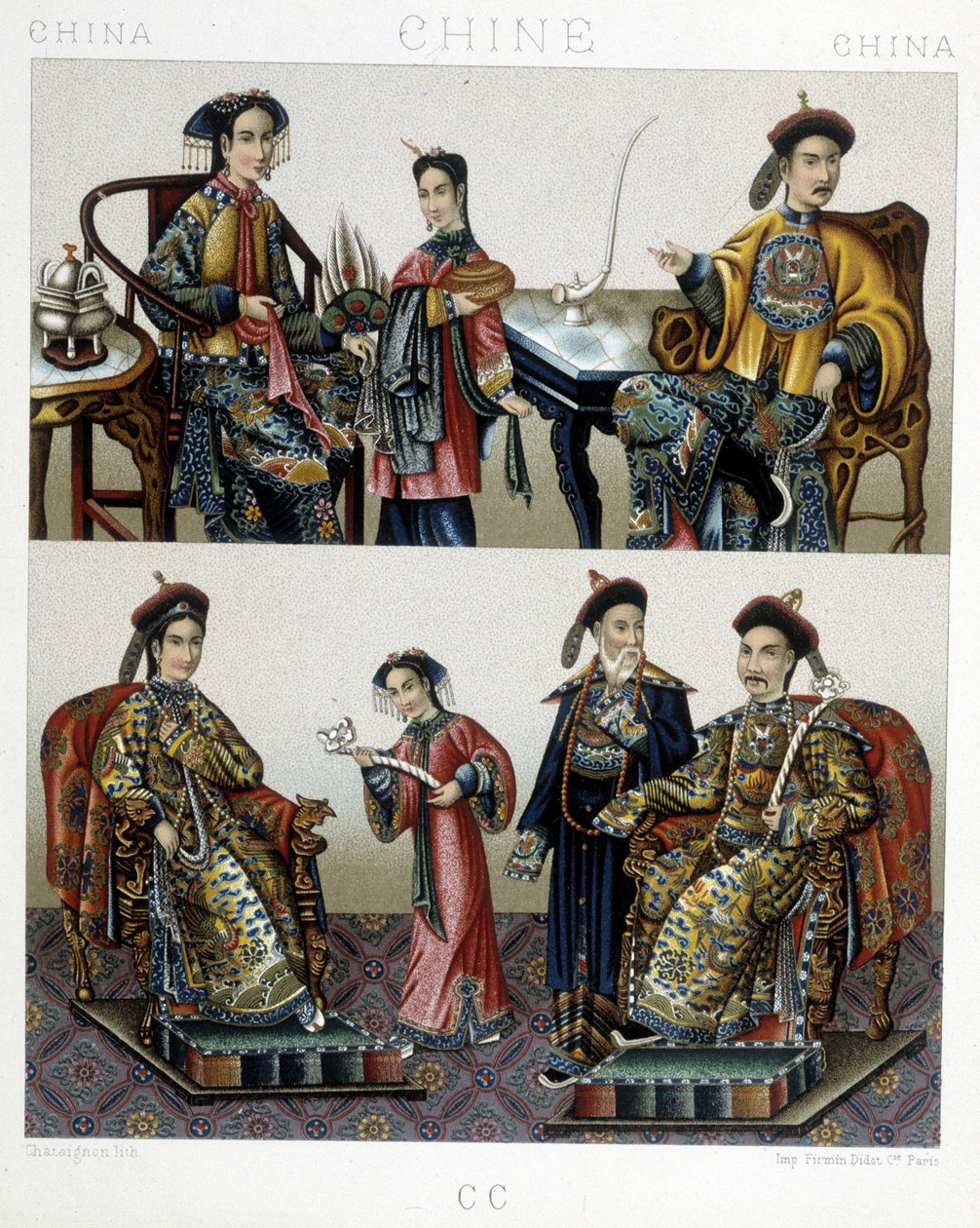 Çin Aristokrasisi - Racinet tarafından “” Le kostüm tarihi” nde by Albert Charles August Racinet