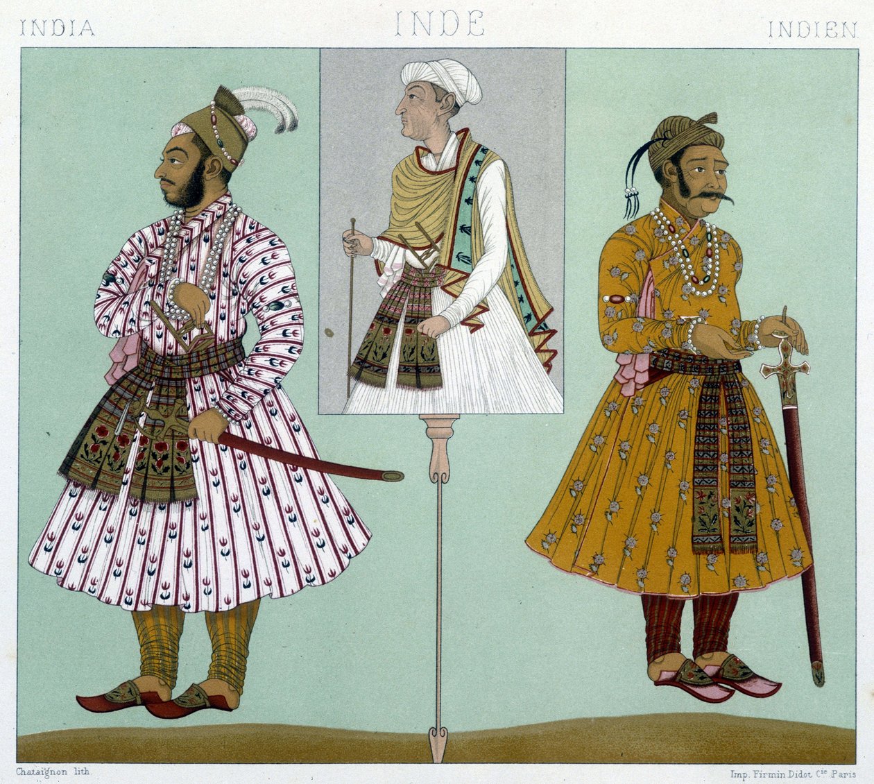 Moğol devlet adamlarının kostümleri. Racinet tarafından gravür by Albert Charles August Racinet