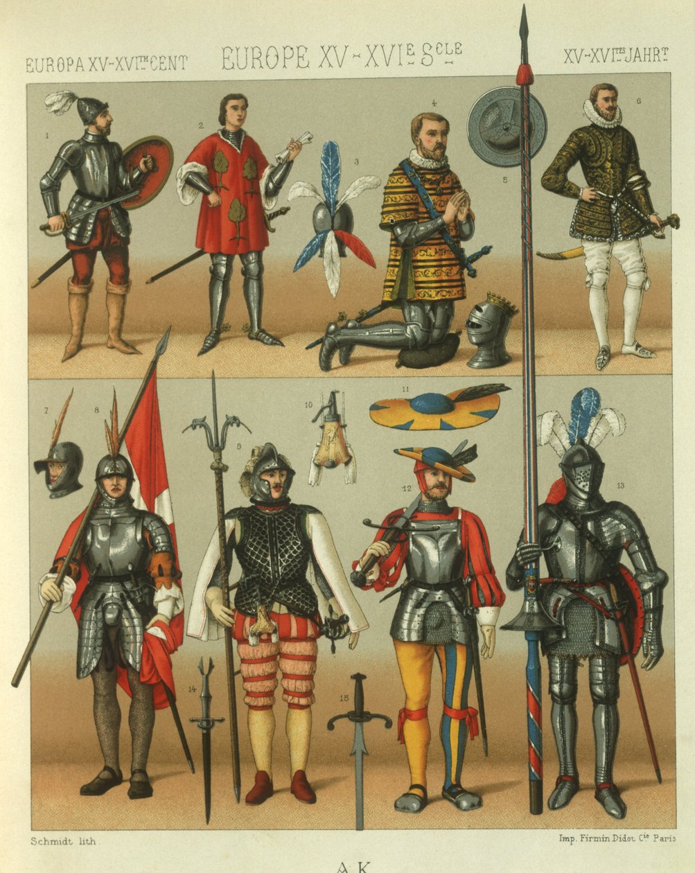 Avrupalı savaşçıların zırh çizimi by Albert Charles August Racinet