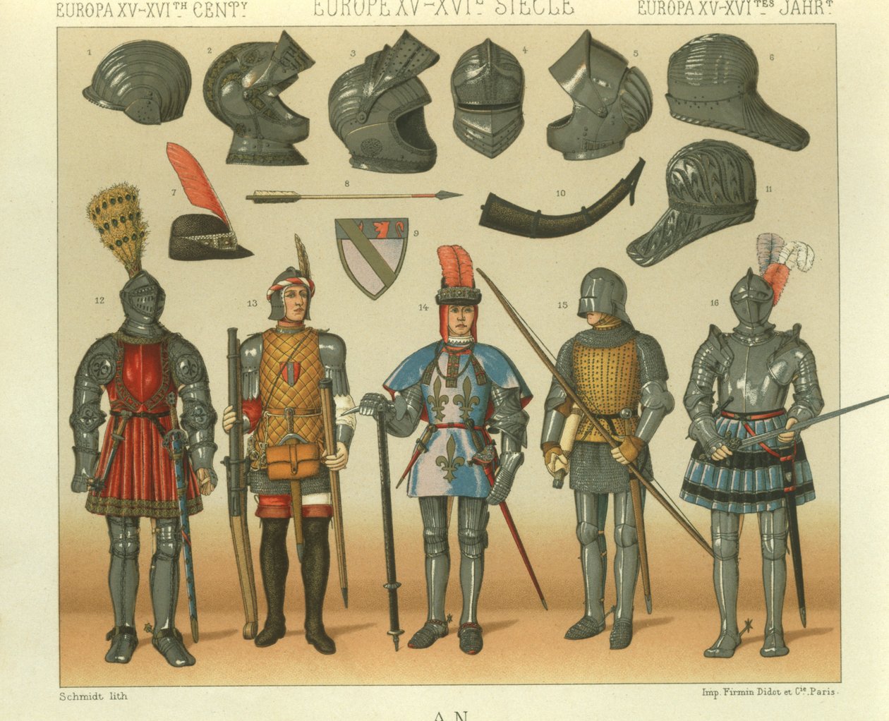 Avrupalı savaşçıların zırh çizimi by Albert Charles August Racinet