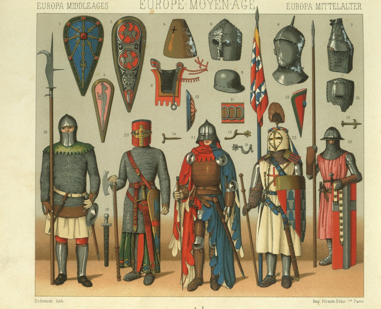 Fransız savaşçı zırh çizimi by Albert Charles August Racinet
