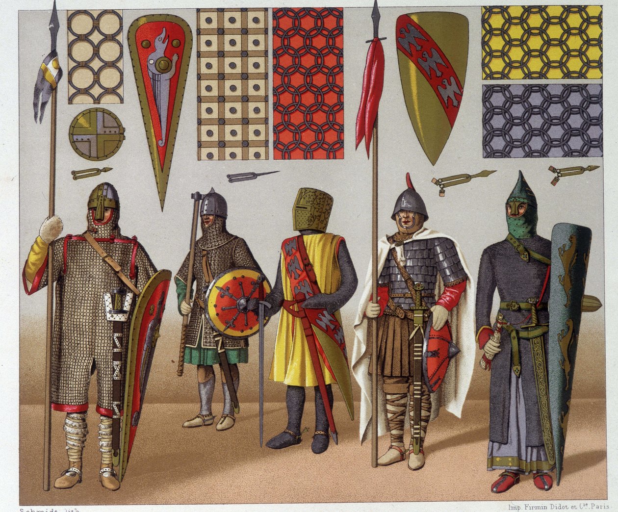 9. yüzyıldan 12. yüzyıla kadar askeri kostümler, A. Racinet by Albert Charles August Racinet